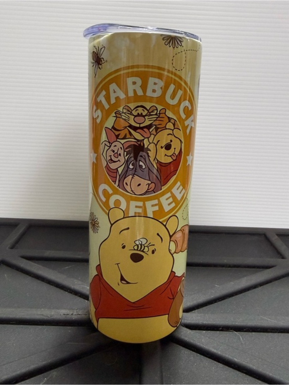 Starbucks Yellow & Cream Winnie the Pooh Character Tumbler  Orange Logo NWOT